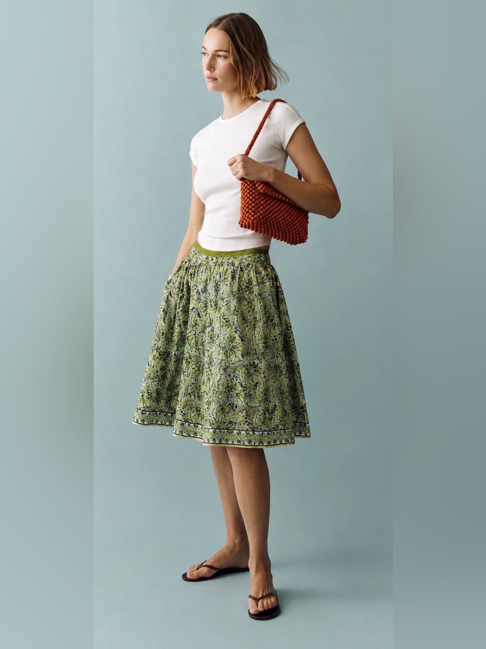 Antonio Melani Silk Blend Green Garden Floral Skirt Boho Romantic Size 10